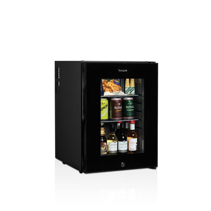 Tefcold - minibar køleskab med rammefri glasdør TM44G (sort)