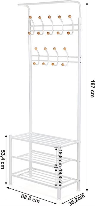 Produktbillede med mål af Vasagle garderobemøbel i hvid.