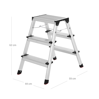 Detaljebillede med mål af foldbar trappestige i aluminium fra Songmics.