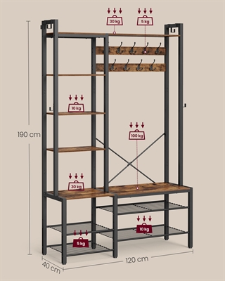 Produktbillede af garderobemøblets mål og belastningsevne.