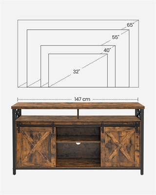 Detaljer af TV-møbel  med mål.