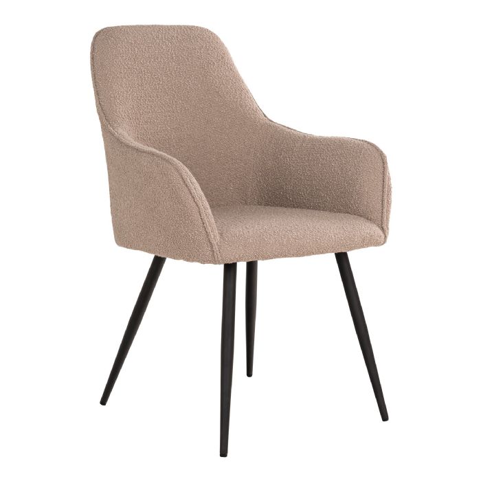 Spisebordsstol i bouclé, beige med sorte ben, HN1233 fra House Nordic