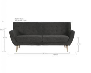 3 Personers Sofa, mørkegrå med natur træben, HN1045 fra House Nordic