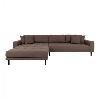 Lounge Sofa,  venstrevendt i brun med fire puder og sorte træben, HN1055 fra House Nordic