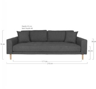 3 Personers Sofa, mørkegrå med to puder og natur træben, HN1045 fra House Nordic