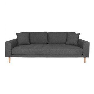 3 Personers Sofa, mørkegrå med to puder og natur træben, HN1045 fra House Nordic