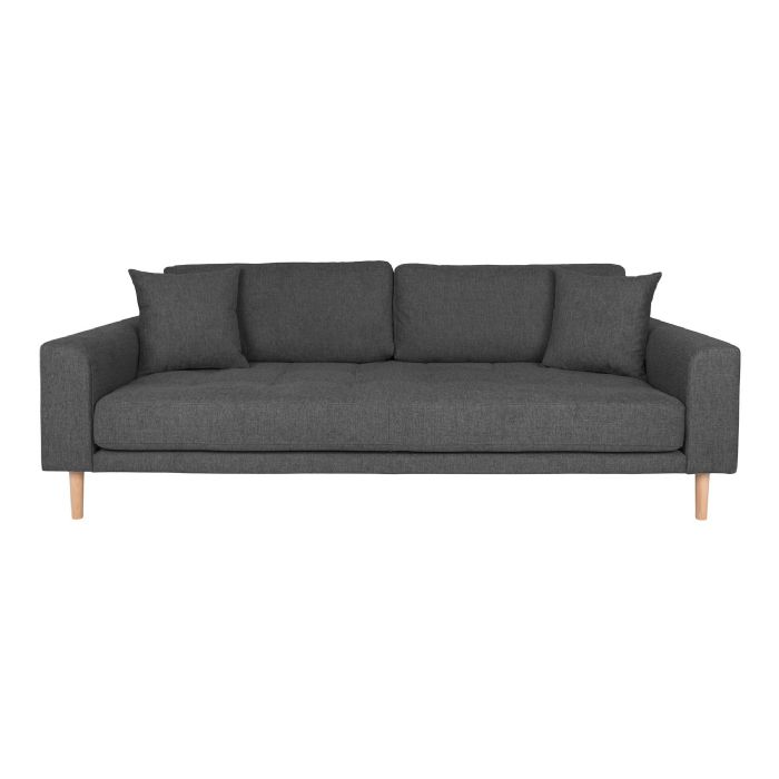 3 Personers Sofa, mørkegrå med to puder og natur træben, HN1045 fra House Nordic