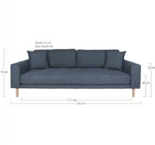 3 Personers Sofa, mørkeblå med to puder og natur træben, HN1035 fra House Nordic