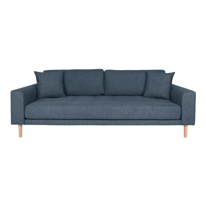 3 Personers Sofa, mørkeblå med to puder og natur træben, HN1035 fra House Nordic