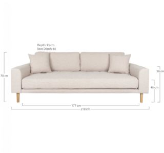 3 Personers Sofa, sand med to puder og natur træben, HN1050 fra House Nordic