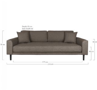 3 Personers Sofa, brun med to puder og sorte træben, HN1055 fra House Nordic