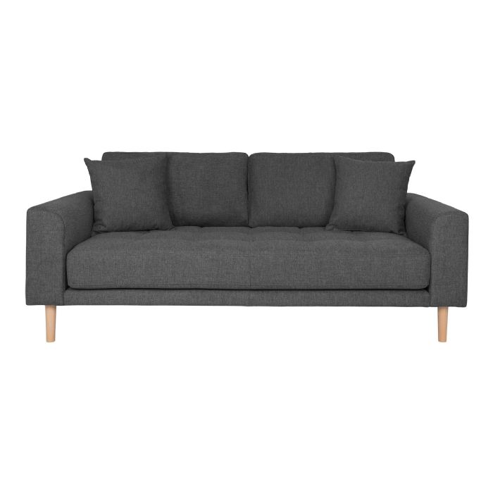 2,5 Personers Sofa, mørkegrå med to puder og natur træben, HN1045 fra House Nordic