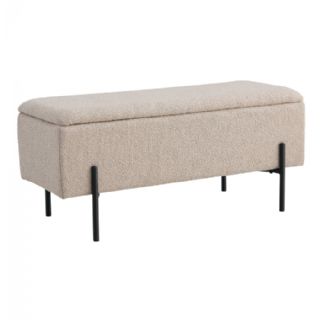 Bænk i bouclé med opbevaring, beige med sorte ben, 95x36,5x46 cm, HN1233 fra House Nordic