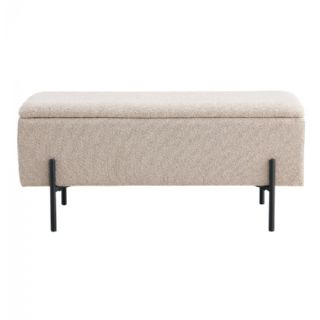 Bænk i bouclé med opbevaring, beige med sorte ben, 95x36,5x46 cm, HN1233 fra House Nordic