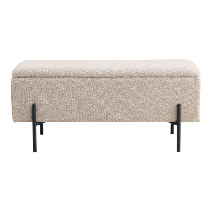 Bænk i bouclé med opbevaring, beige med sorte ben, 95x36,5x46 cm, HN1233 fra House Nordic