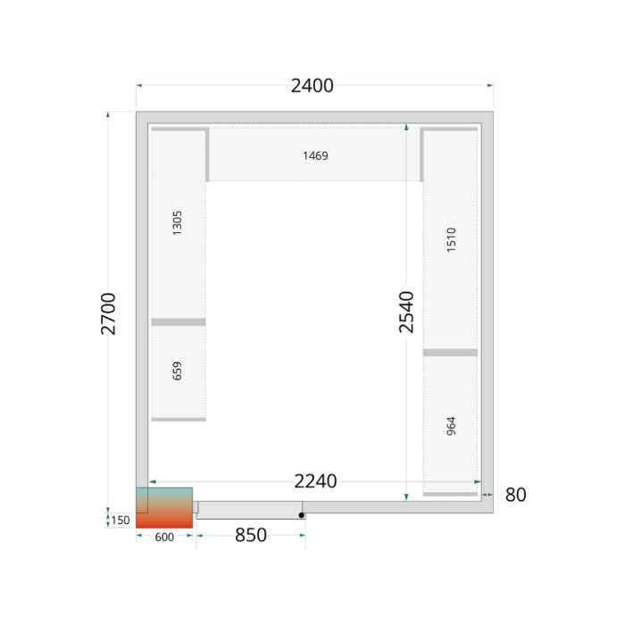 Tefcold - 80 mm kølerumspaneler med 850 mm bred dør CR 240x270x220 WD